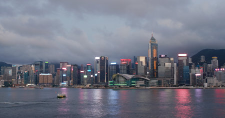 Victoria harbor, Hong Kong 21 May 2020: Hong Kong night