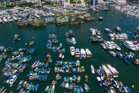 Top view of Hong Kong city with typhoon shelterのeditorial素材