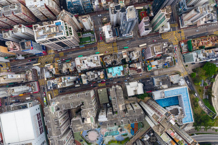 Sham Shui Po, Hong Kong 21 April 2019: Top view of Hong Kong urban cityのeditorial素材