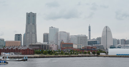 Yokohama, Japan 07 July 2019: Yokohama city bay at sunsetのeditorial素材