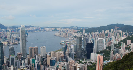 Victoria Peak, Hong Kong 20 July 2020: Hong Kong city skylineのeditorial素材