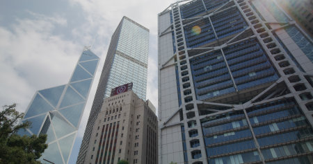 Central, Hong Kong 22 April 2021: Low angle view of business towerのeditorial素材