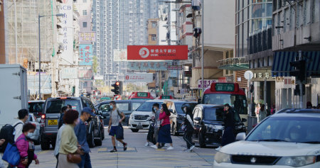 Kowloon city, Hong Kong 16 February 2021: Hong Kong city streetのeditorial素材
