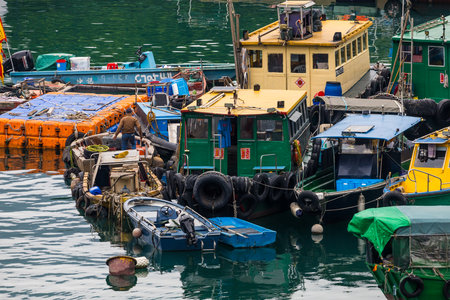 Lei Yue Mun, Hong Kong 21 March 2021 : Fish boat inside the pier