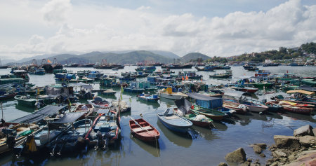 Cheung Chau, Hong Kong 27 May 2021: Fishing boat on the sea