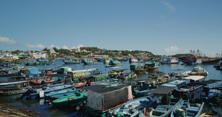 Cheung Chau, Hong Kong 27 May 2021: Fishing boat on the sea
