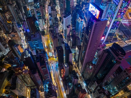 Causeway Bay, Hong Kong 25 January 2022: Top view of Hong Kong busy city street at nightのeditorial素材