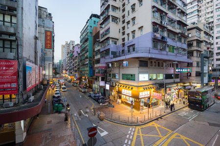 Mong Kok, Hong Kong 04 November 2021: Hong Kong city street at nightのeditorial素材