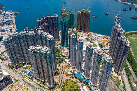 Tseung Kwan O, Hong Kong 13 June 2020: Top view of Hong Kong cityのeditorial素材