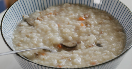 Homemade korean congee in bowlの写真素材
