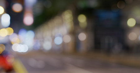Blur view of Hong Kong city street at nightの写真素材