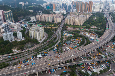 Kwai Chung, Hong Kong 16 June 2021: Drone fly over Hong Kong container port