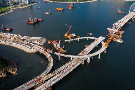 Tseung Kwan O, Hong Kong 07 June 2021: Cross harbor bridge under constructionのeditorial素材