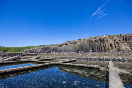 Penghu, Taiwan 22 June 2022: Chixi rock waterfall in Penghu of Taiwan