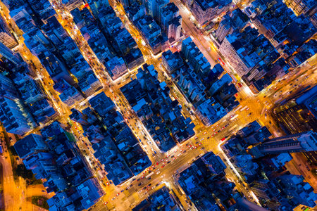 Sham Shui Po, Hong Kong 06 August 2020: Top view of Hong Kong city at night