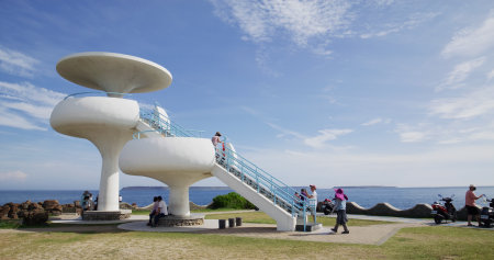 Penghu, Taiwan 27 June 2022: The pavilion in Fongguei cave in Penghu of Taiwan