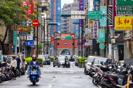 Taipei, Taiwan 27 June 2022: Taipei city street with Beimen North gateのeditorial素材