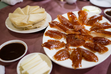 Peking duck dish in chinese restaurantの写真素材