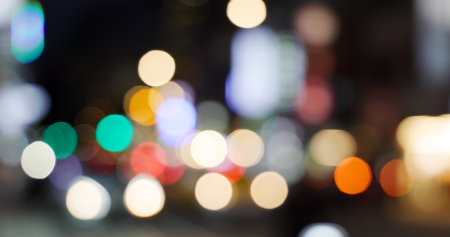 Blur view of city downtown at nightの写真素材
