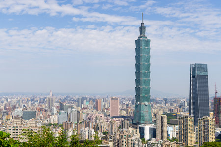 Taipei, Taiwan 09 April 2022: Taipei city skyline and city lifeの写真素材