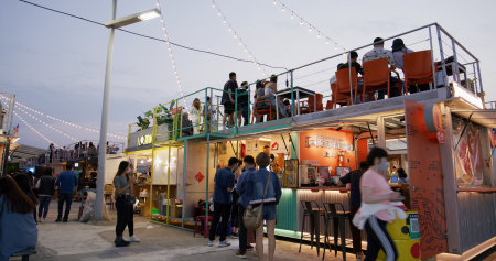 Taipei, Taiwan 22 March 2022: Holiday market in Dadaocheng Wharf at evening time