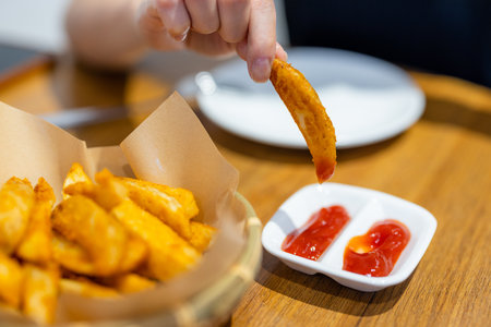 French fries with ketchupの写真素材