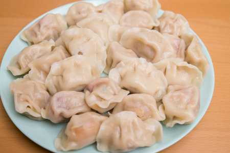 Homemade shrimp dumpling on plateの写真素材