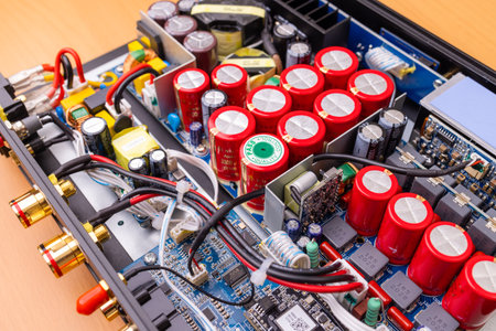 Taiwan 07 June 2022: Circuit board of sound amplifierの写真素材