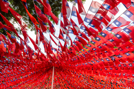 National Flag of Taiwan waving at outdoorの写真素材