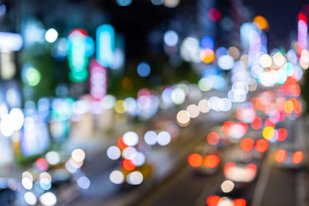 Blur view of city street at nightの写真素材