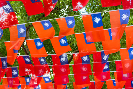 National Flag of Taiwan waving at outdoorの写真素材