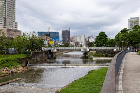 Taoyuan, Taiwan, 16 June 2022: Taoyuan city with river in Taiwanの写真素材