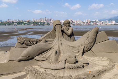 New Taipei, Taiwan 08 September 2022: Sand sculpture in Bali of New Taipei City of Taiwanのeditorial素材