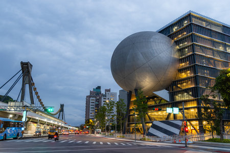 Taipei, Taiwan, 06 April 2022: Performing arts center in Shilin district of Taipei in the eveningのeditorial素材