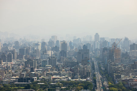 Taipei, Taiwan 04 October 2022: Air pollution over Taipei city downtownのeditorial素材