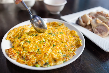 Traditional Taiwan cuisine omelet with salted and dried radishの写真素材