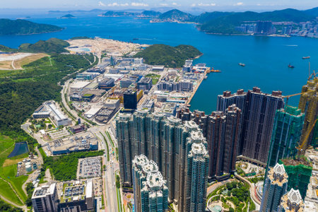 Tseung Kwan O, Hong Kong 09 August 2020: Top view of Hong Kong cityのeditorial素材