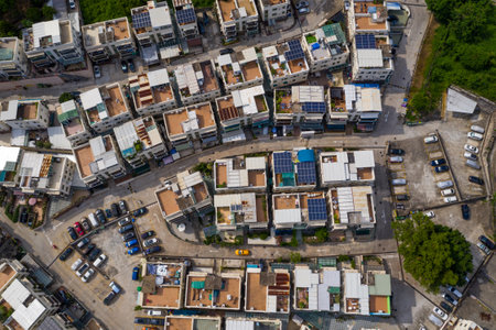 Tai Po, Hong Kong 17 May 2020: Top view of Hong Kong villageのeditorial素材