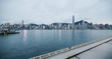 Victoria Harbor, Hong Kong 10 February 2021: Hong Kong city at evening timeのeditorial素材