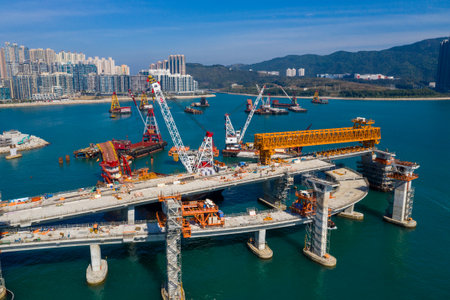 Tseung Kwan O, Hong Kong 21 December 2020: Cross harbor bridge under constructionのeditorial素材