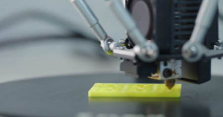 3D Printing Machine printing a piece of plasticの写真素材