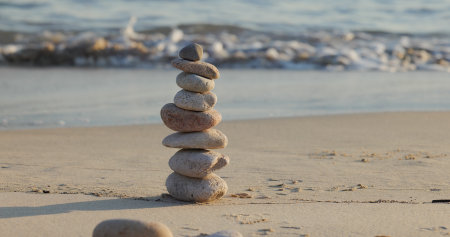 Zen stones on the beachの写真素材