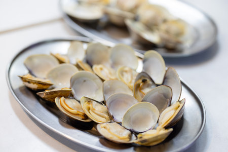 Dish of grill clam seafoodの写真素材