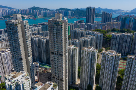 Tai Koo, Hong Kong 22 September 2019: Top view of Hong Kong residential areaのeditorial素材