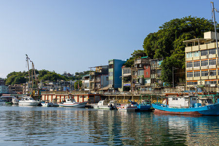 Keelung, Taiwan 19 August 2022: Zhengbin Fishing Port at Keelung of Taiwanの写真素材