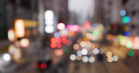 Blur view of City street at nightの写真素材