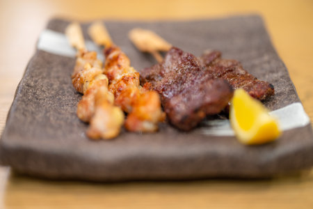 Japanese grilled chicken and beef skewers