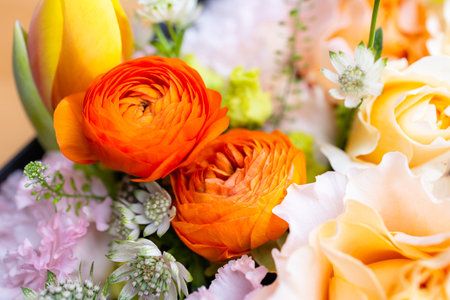 Set of flower boxes with different flowersの写真素材