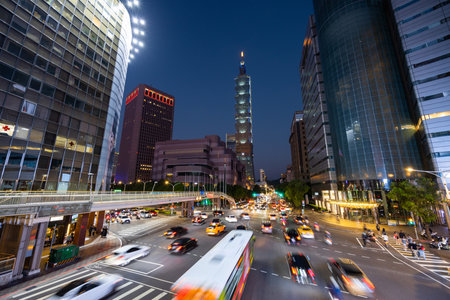 Taipei, Taiwan 09 April 2022: Taipei city skyline landmark at nightの写真素材
