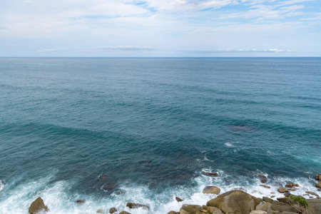 Seascape over the rock stoneの写真素材
